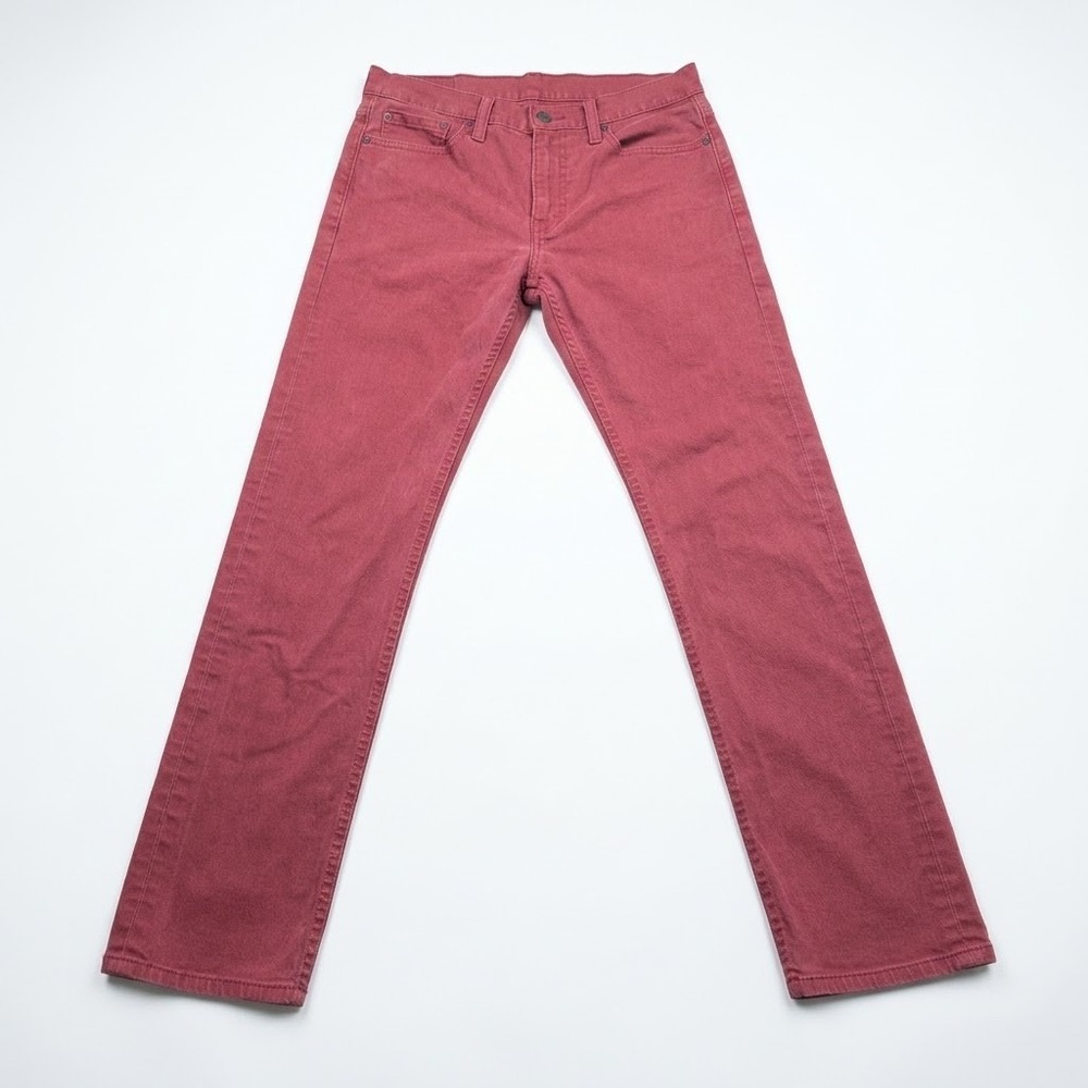 Levis 513 Slim Straight Jeans Mens 31x32 Burgundy Red White Tab Stretch Pants